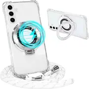 [Belzsxy] Magnetic Mobile Phone Chain for Samsung Galaxy A34 with Strap [Compatible with Mag-Safe] Camera Protection Electroplating Transparent Silicone Case Removable Cord for Hanging Mobile Phone Case