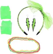 [WOFASHPURET] 80's Neon Earrings Lace Headband Set Fishnet Gloves Complete 80s Party Costume Accessory Kit
