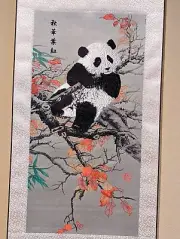Panda KungFu, Silk Brocade Painting, Silk Art Tapestry, China Art
