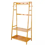 Fin Clothes Rack Coat Garment Stand Bamboo Thicken Rail &Hooks Shoes Storage Shelves