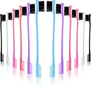 12 PCS Mini Edge Brush Double Sided Edge Comb Edges Control Brush Natural Styling Eyebrow Combs Hair Edges Smooth Comb Grooming for Women, (6 Colors)