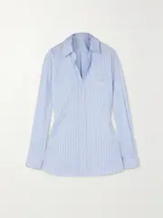 [SAINT LAURENT] SAINT LAURENT - Embroidered Striped Cotton-poplin Shirt - Blue - FR 40 FR 40 Blue