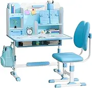 Kids Desk and Chair Set, Height Adjustable With Storage Drawers, Bookshelf and Magnetic Panel, Ergonomic Design, Escritorio Para NiOs