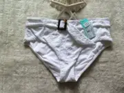 NEW Seafolly 12 AUS Palm Coast Wide Side Retro Pant Buckle Detail White Jacquard