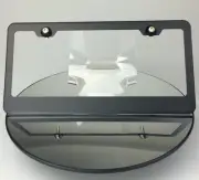 Matte Black Frame License Plate Jeep Jaguar w/ Aluminum Circle Type Screw Caps