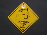 JAPANESE SPITZ ON BOARD CAR SWINGER SIGN FOR WINDOW WITH SUCKER