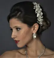 Silver Clear Rhinestone Freshwater Pearl Bridal Hair Comb Wedding Accessory