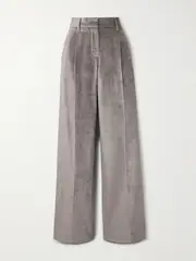 [Brunello Cucinelli] Brunello Cucinelli - Pleated Cotton-blend Velvet Wide-leg Pants - Silver - IT48 IT 48 Silver