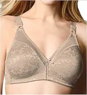 [Bali] Double Support Wireless Bra, Lace Bra with Stay-in-Place Straps, Full-Coverage Wirefree Bra, Tagless for Everyday Wear