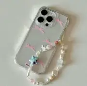 Clear iphone case with pink or blue ribbon 13/14/15 pro case
