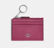 NWT COACH Mini Skinny ID Card Wallet Keychain 88250 Raspberry w Silver Hardware