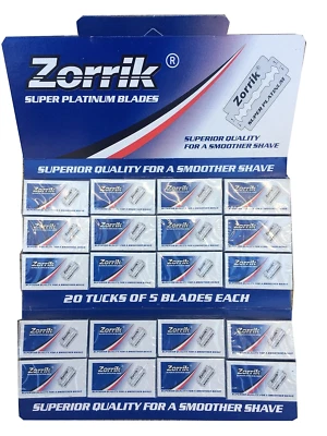 Zorrik Super Platinum Double Edge Safety Razor Blades, 100 Blades (20X5)