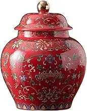 Kitchen Container Luxury Classical Enamel Tea Canister Ceramic Large Black Tea Green Tea Sealing Jar Household Storage Jar For Loose Tea(Red)