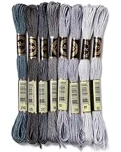 CABODYALS 8 Skeins 64M Grey Friendship Bracelets String Embroidery Floss 6 Strands Gradient Cross Stitch Needlepoint Yarn Embroidered Threads for Sewing Making Hair Wrap Knitting Stitching Craft