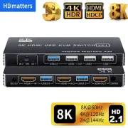 HDMI 2.1 KVM Switch Box 8K 60Hz Dual Ports HDR USB 3.0 Switcher Monitor Nvidia