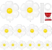 12 PCS Daisy Balloons Daisy Party Decorations Jansburg Foil Mylar Balloons Boho White Flower Balloon Garland Kit for Birthday Party Wedding Garland Décor 3 Mixed Sizes L/M/S