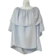 Boohoo Top Women's Plus 24 Ruffle Off the Shoulder Woven Blouse, Light Blue