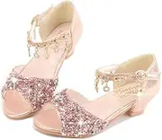 outret Little Kids Girls Sandals Glitter Rhinestone Dress Pumps Sequins Princess Low Heels Party Dance Shoes Pink