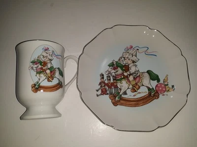 Wallace Berrie Mug Ceramic Cup & Plate Set Little Knight Boy Horse Applause 1984