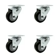 3.5 Inch Black Polyurethane Wheel Swivel Top Plate Caster Set Service Caster