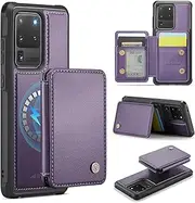 ELEPIK for Samsung Galaxy S20 Ultra Case, Removable Magnetic Wallet Case with Card Holder, Kickstand, [Compatible with MagSafe][RFID Blocking] with Wireless Charging for Galaxy S20 Ultra Case, Purple