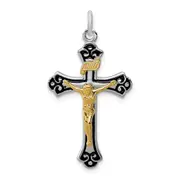 Sterling Silver Rhodium-Plated & Vermeil Crucifix Pendant