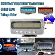 12V 4 in 1 Car LED Digital Clock In Out Temperature Thermometer Voltage Meter AU