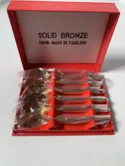 Vintage Mini Spoon Set Of Six Bronze Wrapped In Nice Red Box Made In Thailand