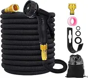 Expandable Garden Hose (100ft) - Flexible Water Hose with 8-Mode Spray Gun, Solid Brass Connectors, Double Latex Core, Ideal for Car Wash & Garden