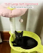 28" Cat Tower with Cozy Flower Perch Large Hammock Sisal Scratching Post