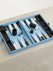 [Smythson] Smythson - Panama Textured-leather Backgammon Set - Sky blue - One size One size Blue