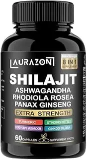 Pure Himilayan Shilajit enriched with Ashwagandha, Rhodiola Rosea & Panax Ginseng, High Strength 15250 mg Shilajit Complex Capsules with 2 Months Supply for Both Men and Women