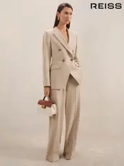 Reiss Neutral Devon Petite Linen-Blend Double-Breasted Suit Jacket (AR9604) | $570
