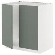 METOD base cabinet for sink + 2 doors, white/Nickebo matt grey-green, 80x60x80 cm