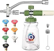 Dual Connector Pressure Washer Foam Cannon Accessory, 1/4" Quick Connect, 3600 PSI, Stainless Steel Body, Multi Port Valve, Car & Truck Detailing