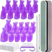 30Pcs Nail Polish Gel Remover Tools Kit Includes Finger and Toe Nail Clips, Cuticle Pusher Cuticle Peeler, Nail Files, Nail Buffer, Nail Remover Pads and Nail Brush for Fingernail Toenail, Purple