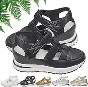 [HUIQINGLI] Women's Hollow Out Breathable Platform Wedge Sandals Sneakers, Closed Toe Elastic Band Flat Slide Mules Sandals