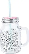 Silver Buffalo Peanuts Snoopy Pattern 21oz Glass Mason Jar w Lid and Straw