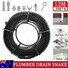 Plumber Drain Snake Pipe Cleaner Pipeline Sewer 12M (3M*4) w 6 Drill Bit Tool AU