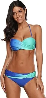 [LOSRLY] Women Halter Color Block Twist Bandeau Push up Bikini Set Two Pieces Swimsuits