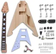 YoungMonic DIY Guitar Kit Build Your Own Electric Guitar Rosewood Fingerboard Fretboard Guitar Neck Unfinished Guitar Body with Fully Components Electric Guitar Kit All Parts Included (TZ-46-new)