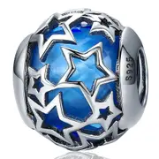Solid 925 Sterling Silver Sky Blue Stars CZ Charm