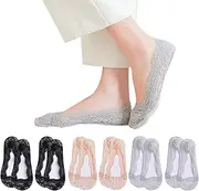 [KASESSS] 6 Pairs Lace No Show Socks Women, Universal Invisible Socks, Low Cut Women's Socks with Non-Slip Silicone Ladies Socks Boat Shape Non Slip Socks for Loafers Sneakers High-Heel Shoes, Skin