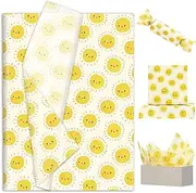 FYSUIMU 100 Sheets Boho Sun Tissue Paper Yellow Smile Sun Gift Wrapping Paper Decorative Art Paper for First Birthday Baby Shower Paper DIY Crafts, 14 x 20 Inch
