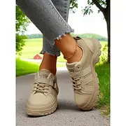 Women's Beige Lace-Up Canvas Sneakers with Durable Sole, Farm Work Shoes for Outdoor Labor, Harvest Festival and Gardening