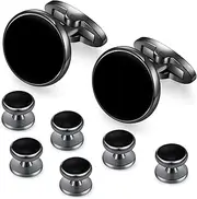 [HONEY BEAR] 8pcs set Cufflinks And Studs Black Onyx for Men Shirts Tuxedo Wedding Gift