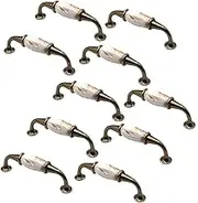 NUZAMAS Set of 10 Vintage Ceramic Cabinet Door Handles, Furniture Drawer Handles, Zinc Alloy, 110mm Long, Kitchen Cabinet Wardrobe Knobs Bars, Center to Center 96mm