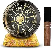 Tibetan Singing Bowl Set - 4" Easy To Play Authentic Handmade For Meditation Sound 7 Chakra Healing By HIMALAYAN BAZAAR (Black & Yellow)