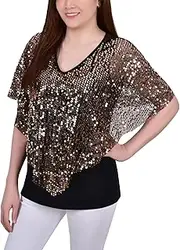 [NY Collection] Womens Petites Sequined Poncho Pullover Top