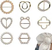 [PARFCO] Pack of 8 Rings for Scarves, Zinc Alloy Scarf Ring Buckle, Gold Brooches for Clothes, 8 Styles, for Attaching Clothes Corners, Scarves, Decorations, 3.7, Zinc